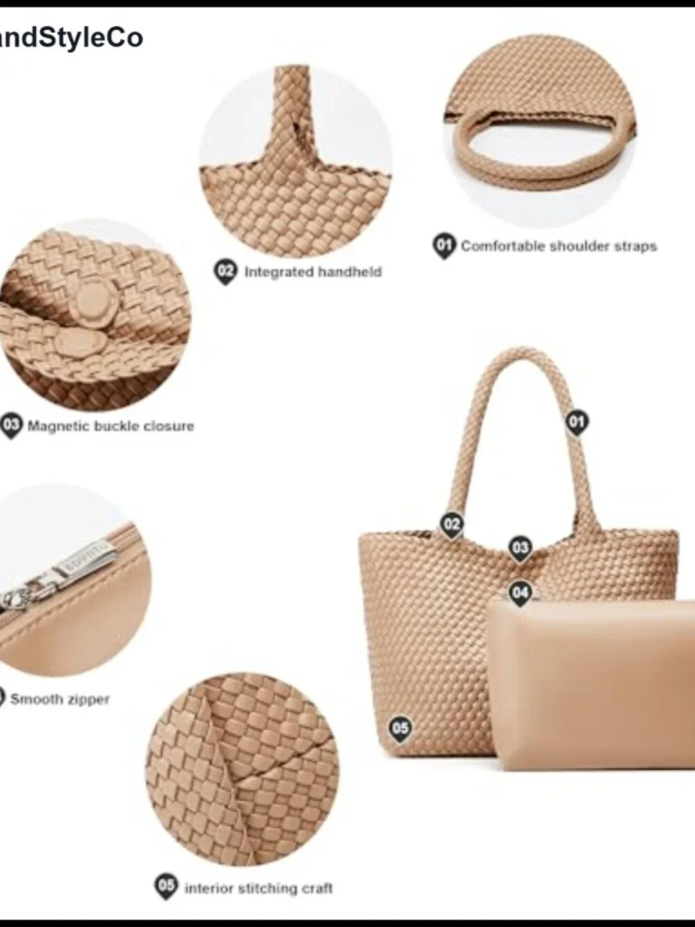 Handwoven Vegan Leather Tote Bag with Clutch Large Woven Tote